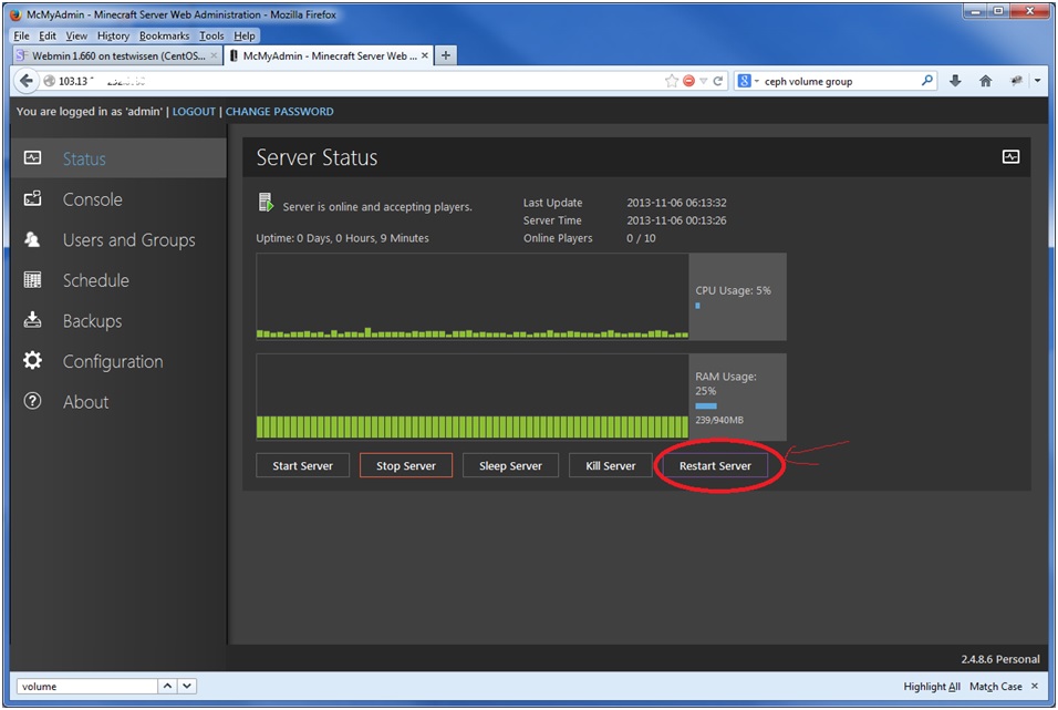 Restart Minecraft Server